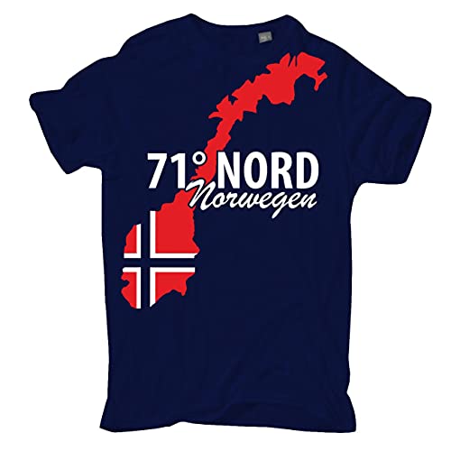 Männer und Herren T-Shirt 71 Grad Nord NORWEGEN (mit Rückendruck) Größe S - 5XL von Spaß Kostet