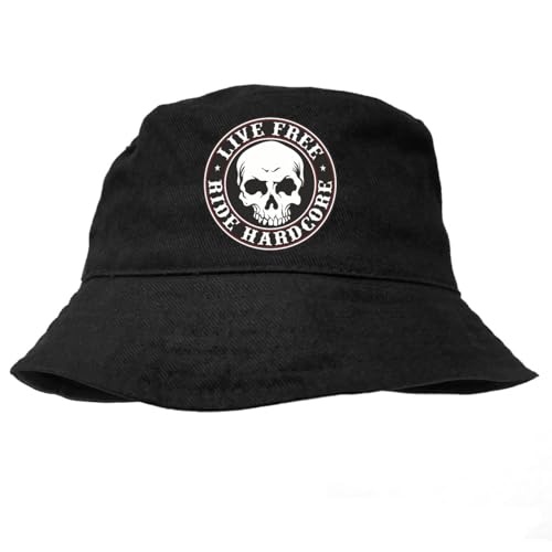 Men Bucket Hat Biker Live Free Ride HARDCORETotenkopf Patch Motorrad Sprüche von Spaß Kostet