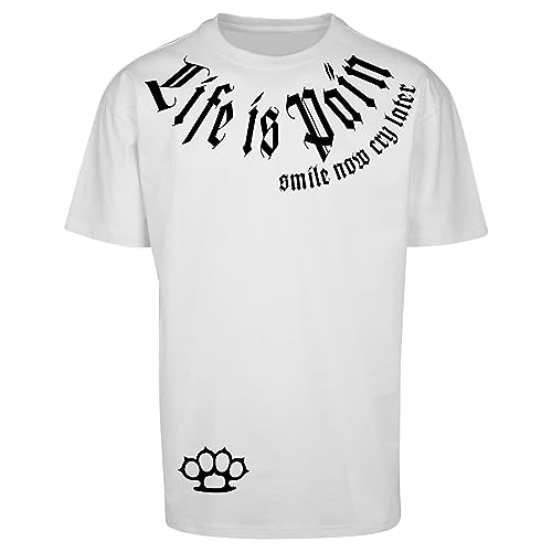 Men Oversize Tshirt Life is Pain Smile Now Cry Later Knuckle Rapper Biker mc FTW von Spaß Kostet