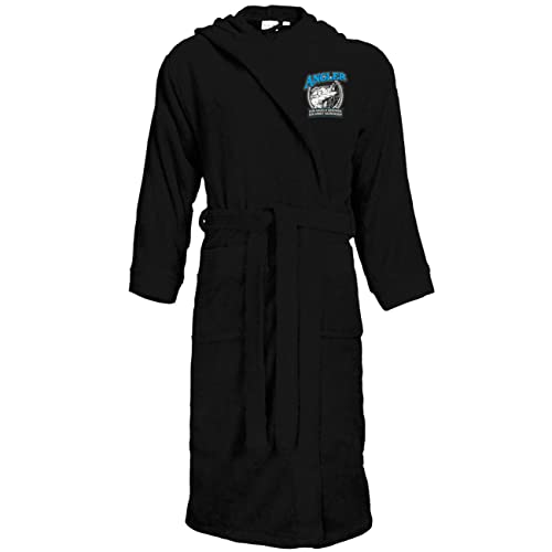 Spaß Kostet Bademantel Frottee mit Kapuze Angler Zum Angeln geboren zur Arbeit gezwungen Größe S bis XXXL, Größe:S/M, Farbe:schwarz von Spaß Kostet