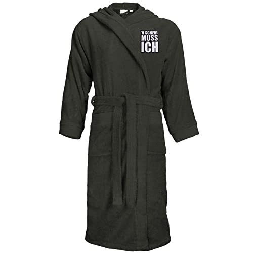 Spaß Kostet Bademantel Frottee mit Kapuze N SCHEIß MUSS ICH Größe S bis XXXL, Größe:S/M, Farbe:dunkelgrau von Spaß Kostet