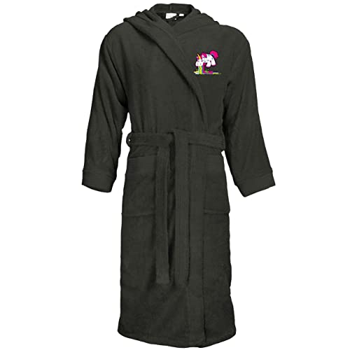 Spaß Kostet Bademantel Frottee mit Kapuze Regenbogen Kotzendes Einhorn Größe S bis XXXL, Größe:L/XL, Farbe:dunkelgrau von Spaß Kostet