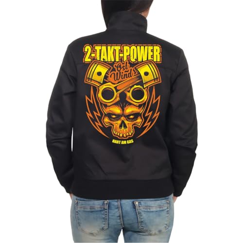 Spaß Kostet Damen Harrington Jacke mit Aufnäher 2 Takt Power DDR Girls Simson Motorrad Moped Größe XS bis 5XL von Spaß Kostet