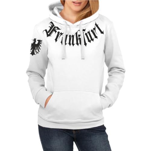 Spaß Kostet Damen Mädchen Kapuzenpullover Frankfurt Schwarz Weisser Block Adler Hoodie von Spaß Kostet