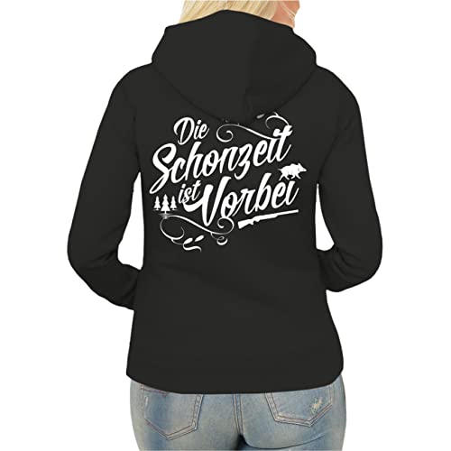 Spaß Kostet Frauen Kapuzenjacke Jäger Jagd Spruch DIE SCHONZEIT IST VORBEI (mit Rückendruck) Größe XS - XXL von Spaß Kostet