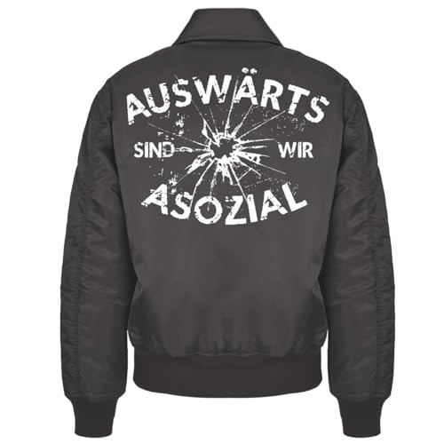 Spaß Kostet Herren CWU Bomberjacke mit Kragen Auswärts sind wir asozial hardcore team mannschaft Größe S bis 7XL von Spaß Kostet