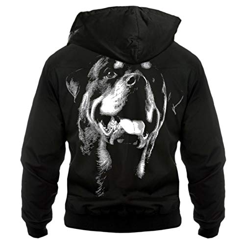 Spaß Kostet Herren Harrington Jacke mit Kapuze Rottweiler Motiv auf Rücken Größe S - 5XL von Spaß Kostet