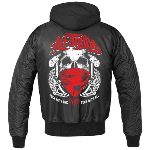 Spaß Kostet Herren MA1 Bomberjacke mit Kapuze gefüttert Winter Version La Familia FCK Death Skull Größe S bis 7XL von Spaß Kostet