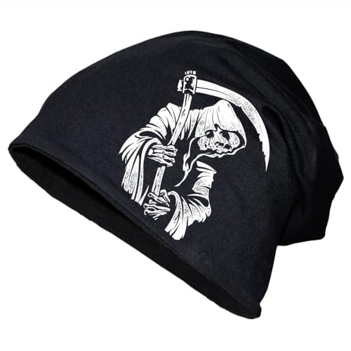 Spaß Kostet Herren Männer Long Beanie Sensenmann Totenkopf Tod Skull Death Head wintermütze von Spaß Kostet
