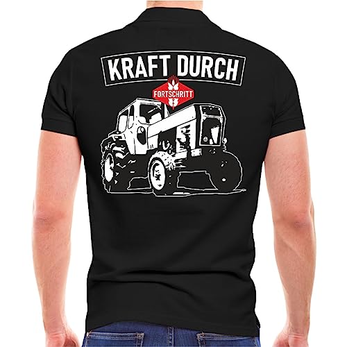 Spaß Kostet Herren Poloshirt Polohemd DDR Traktor Motive Kraft durch Fortschritt (mit Rückendruck) Größe S - 5XL von Spaß Kostet