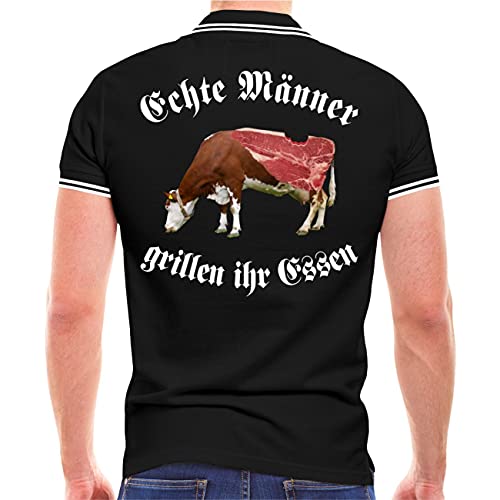 Spaß Kostet Herren Poloshirt Polohemd Echte Männer Grillen Ihr Essen (mit Rückendruck) Größe S - 5XL von Spaß Kostet