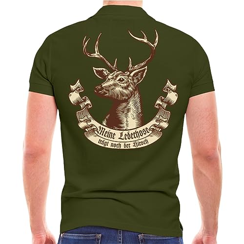 Spaß Kostet Herren Poloshirt Polohemd Meine Lederhose trägt noch der Hirsch (mit Rückendruck) Größe S - 5XL von Spaß Kostet