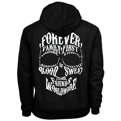 Spaß Kostet Herren Windbreaker Regenjacke La Familia Skull Tattoo Windjacke mit Kapuze Größe S - 5XL von Spaß Kostet
