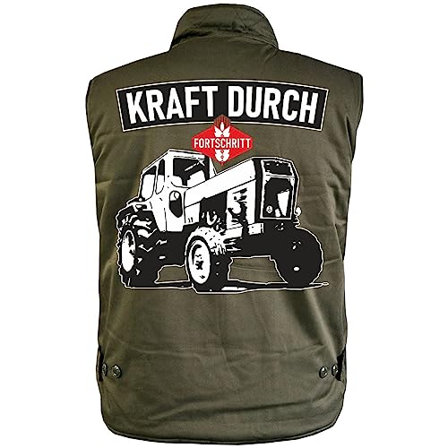 Spaß Kostet Männer Ranger Weste mit Futter DDR Traktor Motive Kraft durch Fortschritt (mit Rückendruck) Größe S - 5XL von Spaß Kostet
