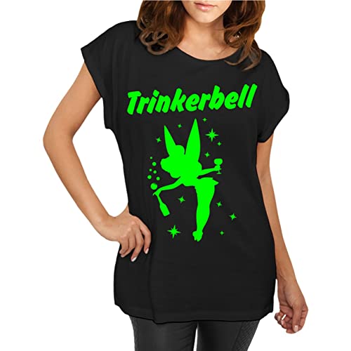 T-Shirt Damen Mädchen Trinkerbell NEONGRÜN Longshirt von Spaß Kostet