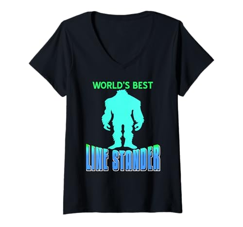 Damen Bester Schlangensteher Lustiger Witz Bigfoot Stil T-Shirt mit V-Ausschnitt von Spaß Warteschlange Sasquatch Geduld Humor