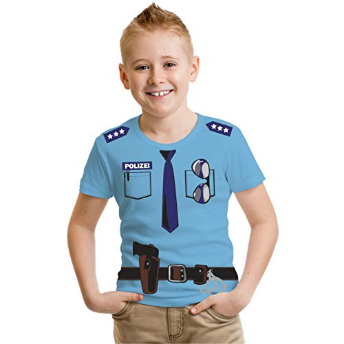 Junge Kinder T-Shirt Polizei Polizist Uniform Kostüm Fasching Jungs Geschenk von Spaß Kostet