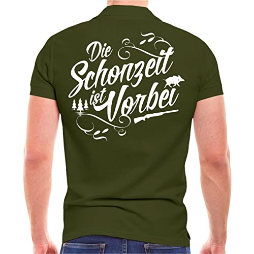 Spaß Kostet Herren Poloshirt Polohemd Jäger Jagd Spruch DIE SCHONZEIT IST VORBEI (mit Rückendruck) Größe S - 5XL von Spaß Kostet