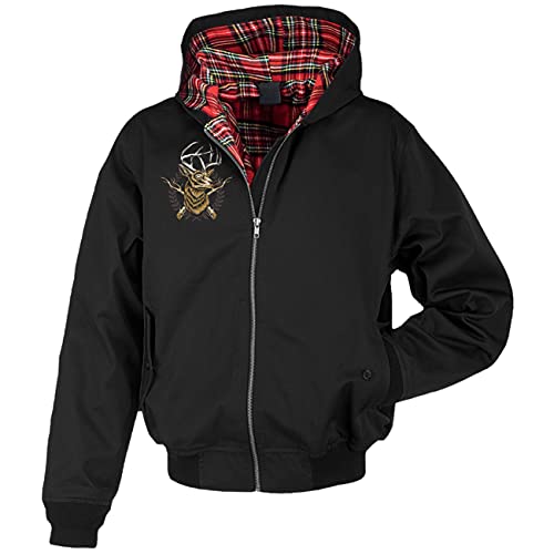 Spaß Kostet Herren Harrington Jacke mit Kapuze und RÜCKENDRUCK Rockn Roll Rockabilly Old School von Spaß Kostet