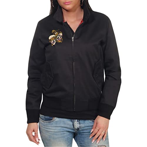 Spaß Kostet Frauen Harrington Jacke Rockn Roll Rockabella Rockabilly skull (mit Rückendruck) Größe XS bis 5XL von Spaß Kostet