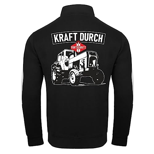 Spaß Kostet Herren Trainingsjacke mit Streifen DDR Traktor Motive Kraft durch Fortschritt (mit Rückendruck) Größe S - 3XL von Spaß Kostet