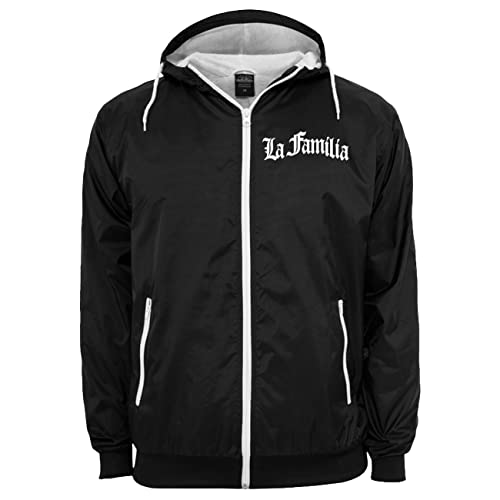 Spaß Kostet Herren Windbreaker Regenjacke LA FAMILIA Logo mit Kapuze weiss schwarz label von Spaß Kostet