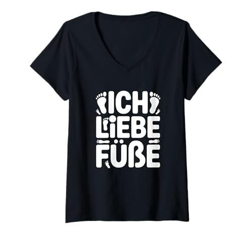Damen Ich Liebe Füße – Lustiges Spruch für Fußliebhaber Fußfans T-Shirt mit V-Ausschnitt von SpaßBekleidung Füße Fußliebhaber Statement