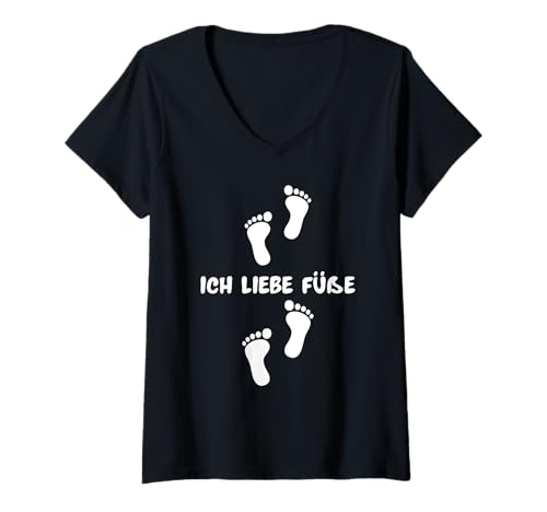 Damen Ich Liebe Füße – Lustiges Spruch für Fußliebhaber Fußfans T-Shirt mit V-Ausschnitt von Spaßbekleidung Füße Fußliebhaber Statement