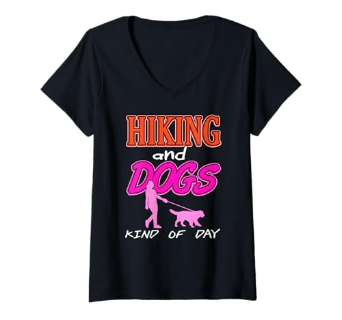 Damen Wandern und Hunde Tag Naturlust und Abenteuerzeit T-Shirt mit V-Ausschnitt Damen Wandern und Hunde Tag Naturlust und Abenteuerzeit T-Shirt mit V-Ausschnitt von Spaßige Gassirunde mit Outdoor-Flair