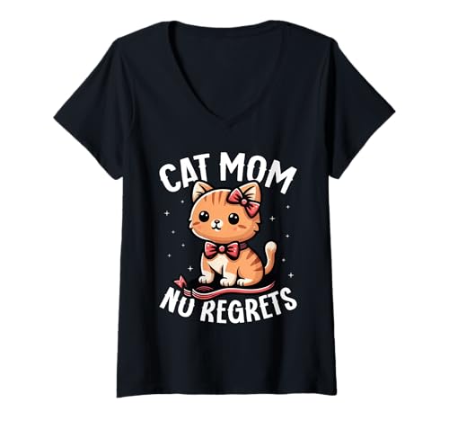 Damen Katzenmama Ohne Reue, Süß Und Lustig Für Katzenliebhaber T-Shirt mit V-Ausschnitt von Spaßige Katzen Sprüche Für Katzenliebhaber Humor