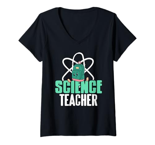 Damen Witziger Naturwissenschaftslehrer mit Rucksack T-Shirt mit V-Ausschnitt von Spaßige Schulchemie für Klassenzimmer