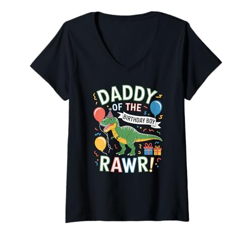 Damen Dino Papa Rawr Feier Lustiger Familienspaß Humor T-Shirt mit V-Ausschnitt Damen Dino Papa Rawr Feier Lustiger Familienspaß Humor T-Shirt mit V-Ausschnitt von Spaßiger Dino Moment Für Väter