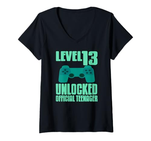Damen Level 13 Freigeschaltet Teen Gamer Geburtstag T-Shirt mit V-Ausschnitt Damen Level 13 Freigeschaltet Teen Gamer Geburtstag T-Shirt mit V-Ausschnitt von Spaßiger Einstieg Ins Teenager Alter