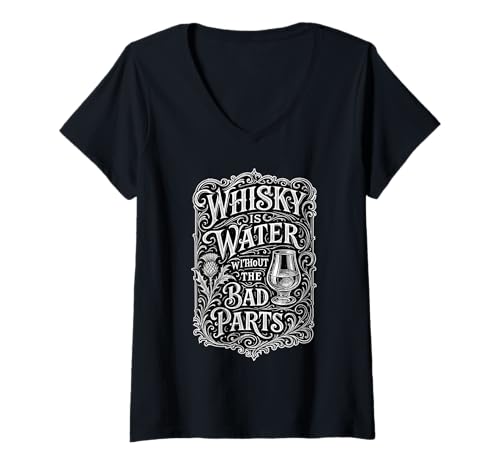 Damen Whisky ist Wasser ohne die schlechten Anteile Whiisky T-Shirt mit V-Ausschnitt Damen Whisky ist Wasser ohne die schlechten Anteile Whiisky T-Shirt mit V-Ausschnitt von Spassprediger's Iconic Whisky Merch