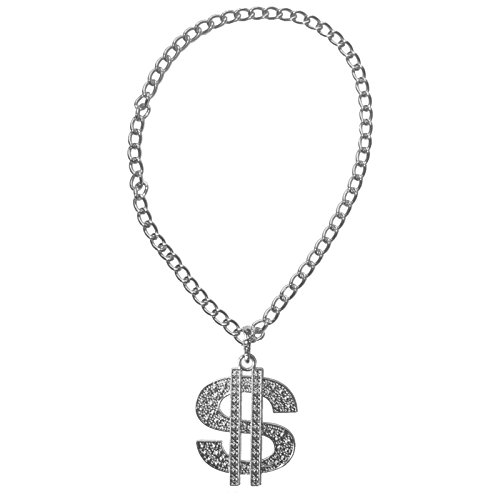 Spassprofi Silbernes Dollar Medaillon mit Kette für Kostüme oder zum Protzen von Spassprofi