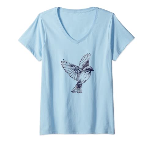 Damen Spatz shirt Haussperling Vogel Geschenk Shirt Herren T-Shirt T-Shirt mit V-Ausschnitt von Spatz Haussperling Geschenkidee TShirt Geburtstag