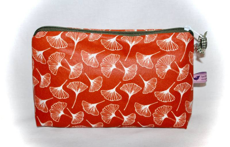 Kosmetiktasche Terracotta Mit Ginkgo Blättern von Spatzenland