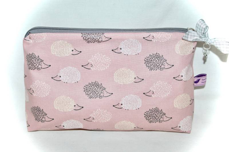 Kosmetiktasche in Altrosa Und Grau Mit Igeln von Spatzenland