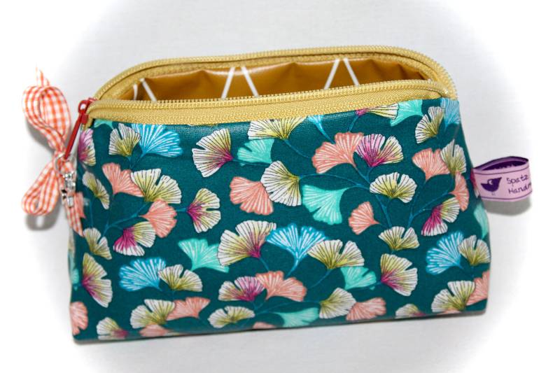 Kosmetiktasche in Petrol Und Senfgelb von Spatzenland