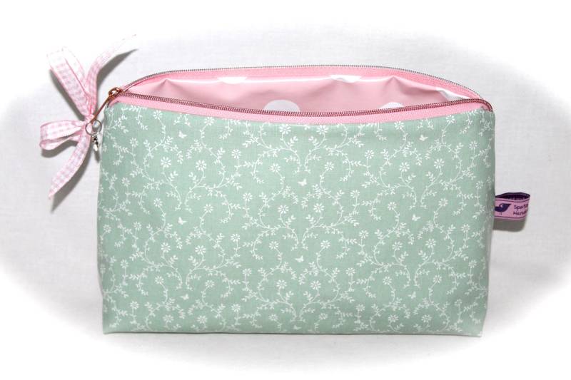 Make-Up Tasche Schminktasche Kosmetiktasche Personalisiert Mint Grün von Spatzenland