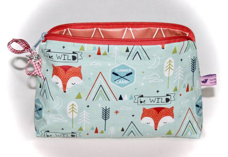 Süsse Kosmetiktasche in Blau Und Rot Mit Fuchs von Spatzenland