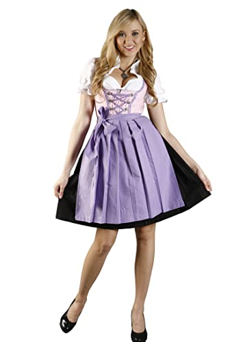 Dirndl Trachtenkleid für Damen Lila Rosa gepunktet 3tlg. Kleid, Bluse und Schürze F6025 (32) von Spatzers