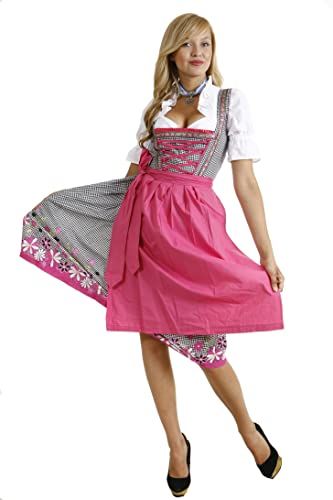 Spatzers Dirndl Damen Rosa geblümt kariert Trachtenmode Trachtenkleid inkl. Dirndlbluse Dirndlschürze 3 Tlg. für Oktoberfest besondere Anlässe F7027 (38) von Spatzers