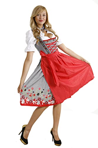 Spatzers Dirndl Damen Rot geblümt kariert Trachtenmode Trachtenkleid inkl. Dirndlbluse Dirndlschürze 3 Tlg. für Oktoberfest besondere Anlässe F7025 (38) von Spatzers