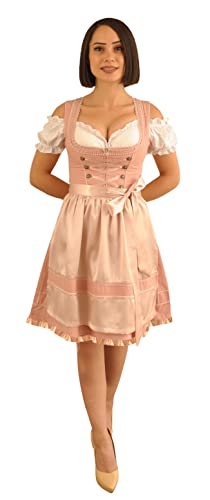 Spatzers Dirndl Damen Trachtenmode Trachtenkleid midi Rosa gepunktet inkl. Dirndlbluse Dirndlschürze 3 Tlg. für Oktoberfest besondere Anlässe Gloria (38) von Spatzers