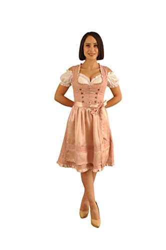 Spatzers Dirndl Damen Trachtenmode Trachtenkleid midi Rosa gepunktet inkl. Dirndlbluse Dirndlschürze 3 Tlg. für Oktoberfest besondere Anlässe Sidney (36) von Spatzers