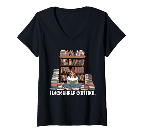 Damen Ich vermisse Regalkontrolle Lustiges Bücherwurm-Lesen für Bücherliebhaber T-Shirt mit V-Ausschnitt von Speaks to the Heart