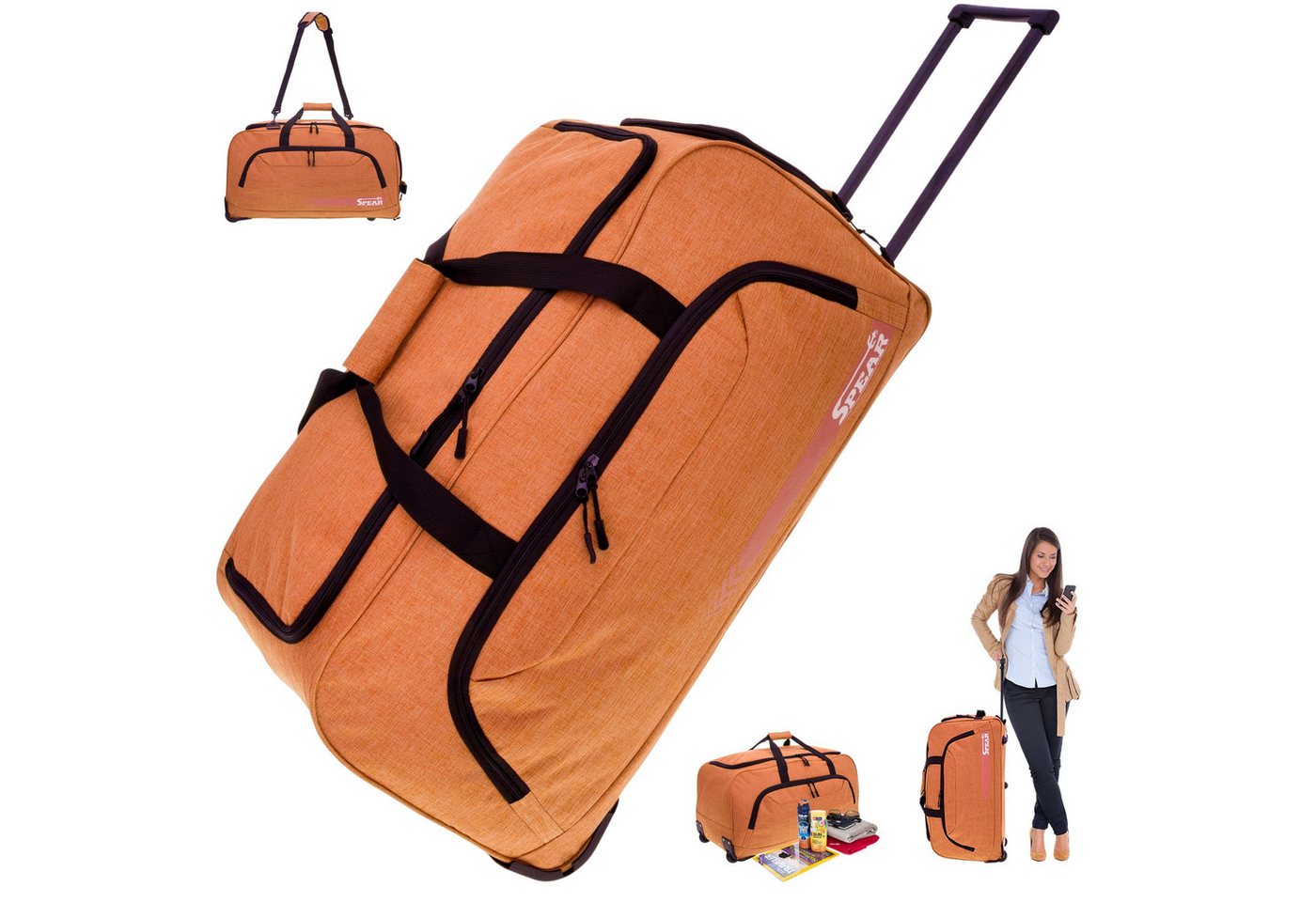 Spear Bags Trolley Cruiser Reisetasche 85 L 68 cm Trolly mit Schultergurt, Reise Tasche Rollen Schuhfach Damen Herren + Koffergurt von Spear Bags