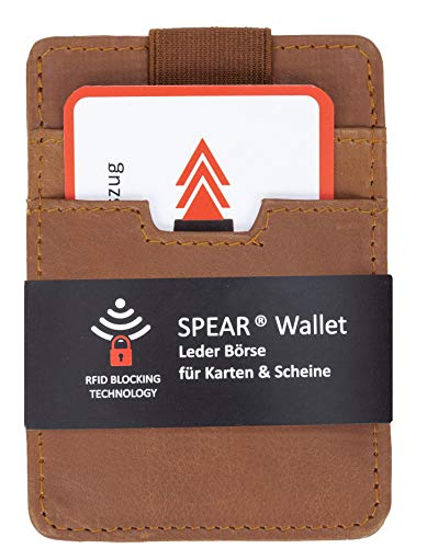 Kreditkarten 9 Karten Kartenbörse Leder Etui Spear Wallet RFID gesichert Börse Visitenkartenhalter (Cognac) von Spear