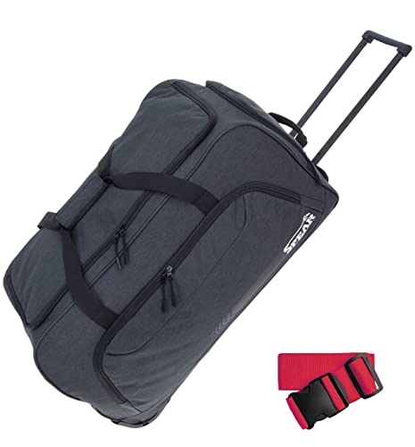 Trolley Spear Reisetasche groß XXL Koffer 85 Liter, 68 cm Tasche Schultergurt Reisegepäck Rolltasche Damen Herren Gepäck Reise Trolly 910 + Koffergurt (Black (Schwarz)) von SPEAR